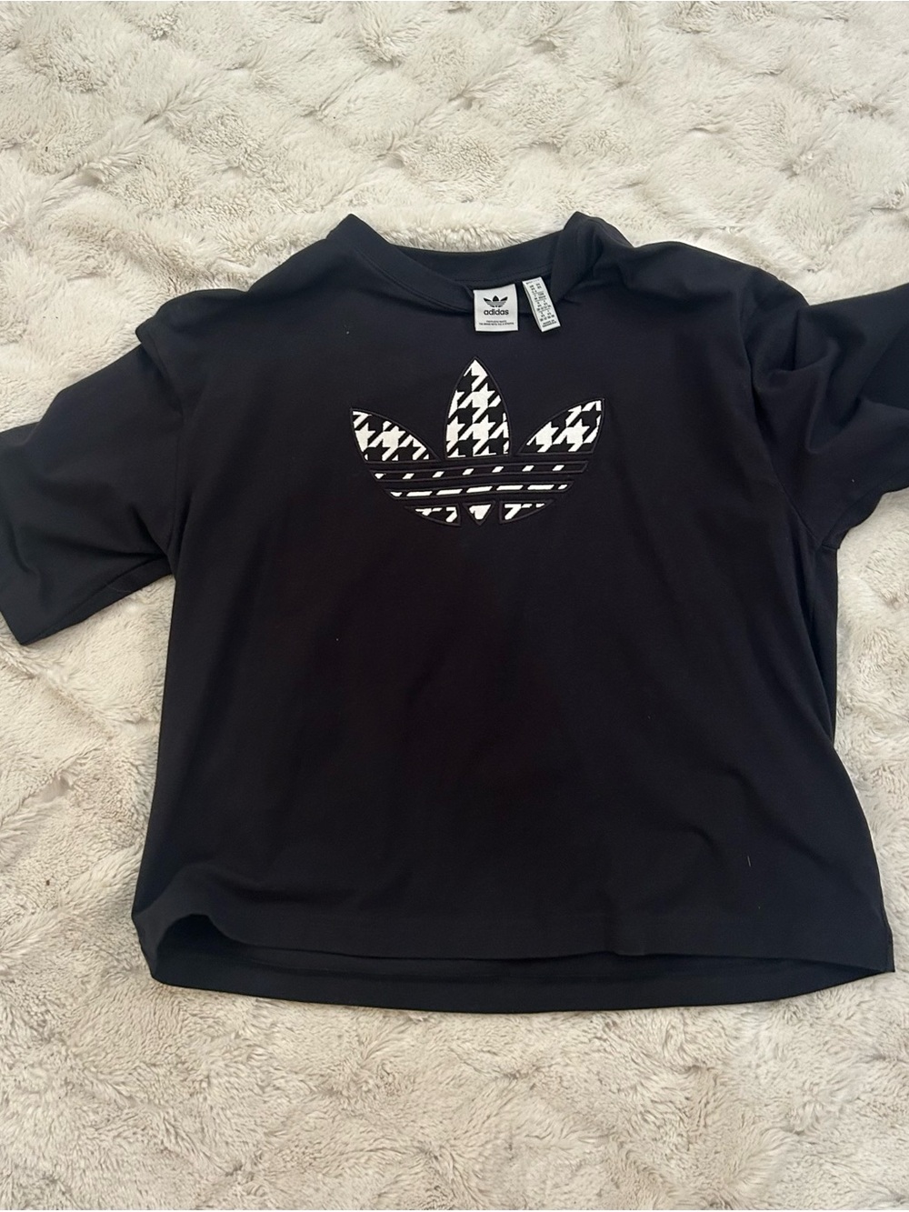 Adidas womens Black Trefoil Tee with Houndstooth Logo